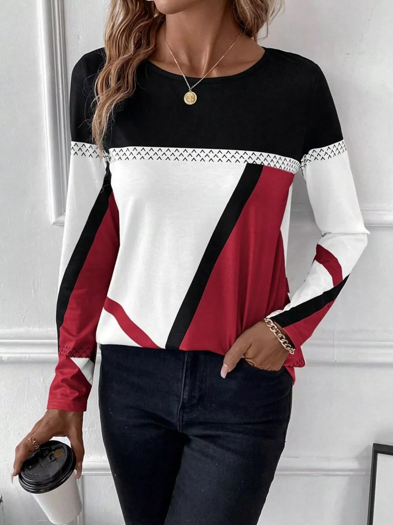 Color Block Long Sleeve T-Shirt