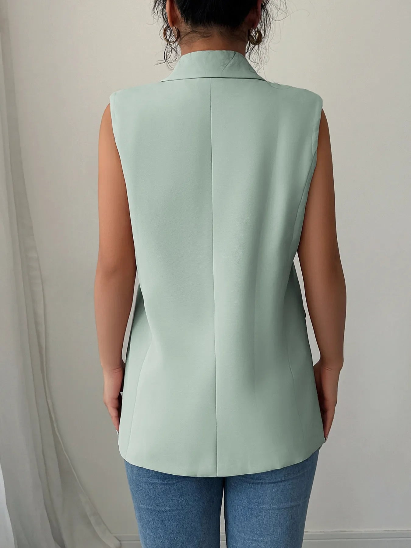 One Button V-Neck Blazer Vest Coat