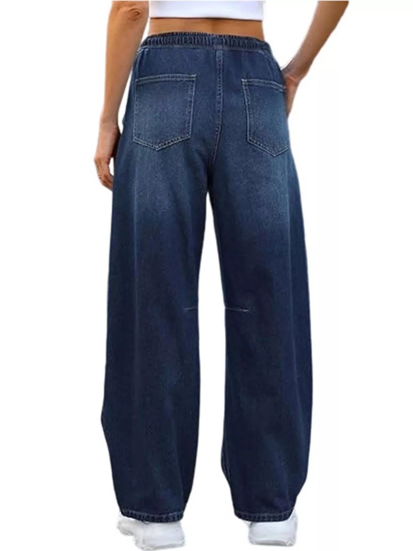 Elastic Waist Wide Leg Jeans