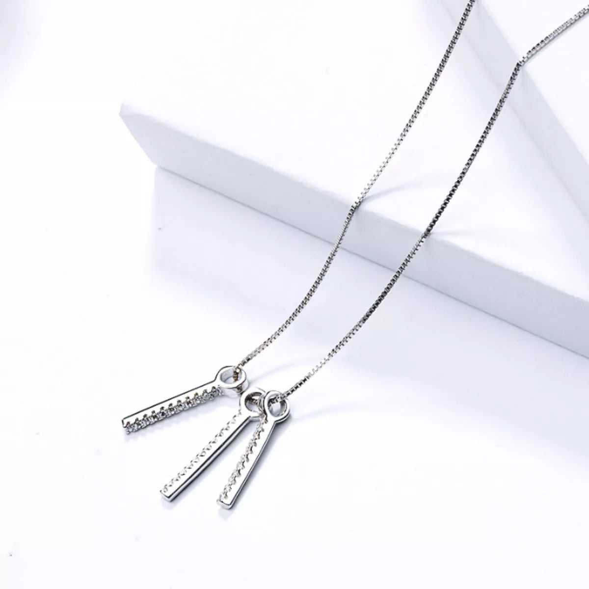 925 Sterling Silver Zircon Tassel Pendant Necklace