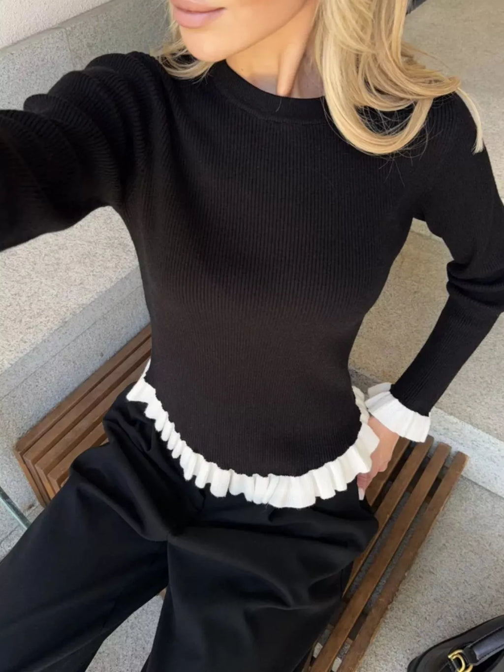 Ruffle Trim Long Sleeve Sweater