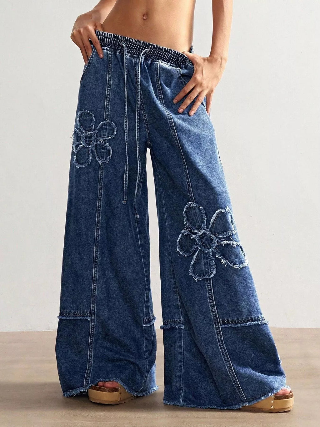 Floral Appliques Wide Leg Jeans