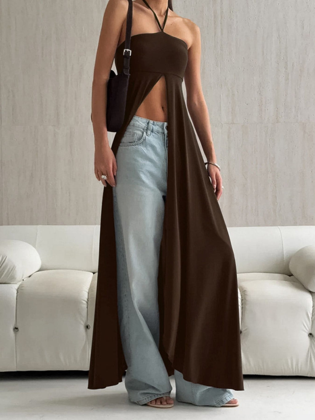Halter Neck Split Longline Cami