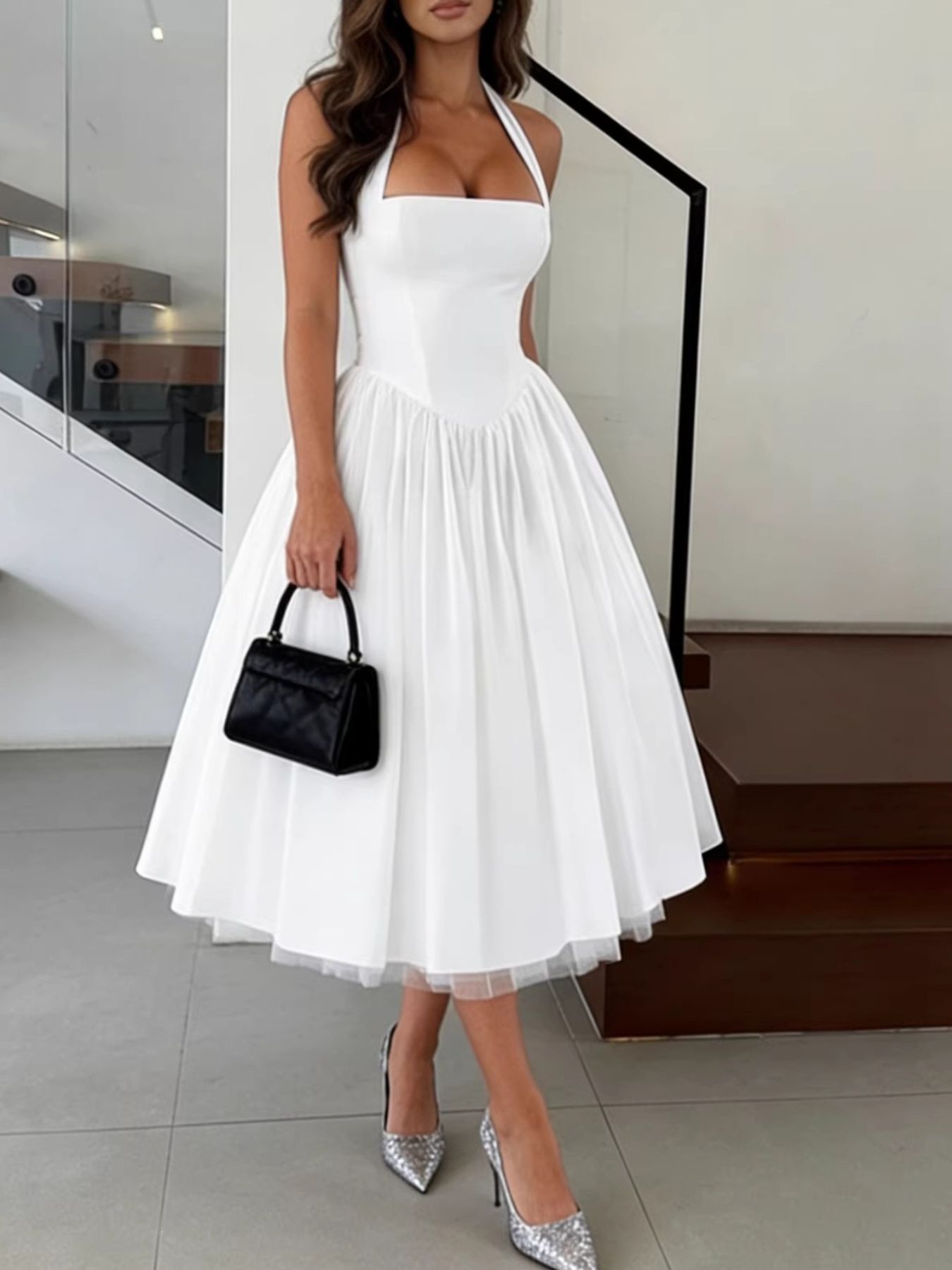 Halter Neck A-Line Midi Dress