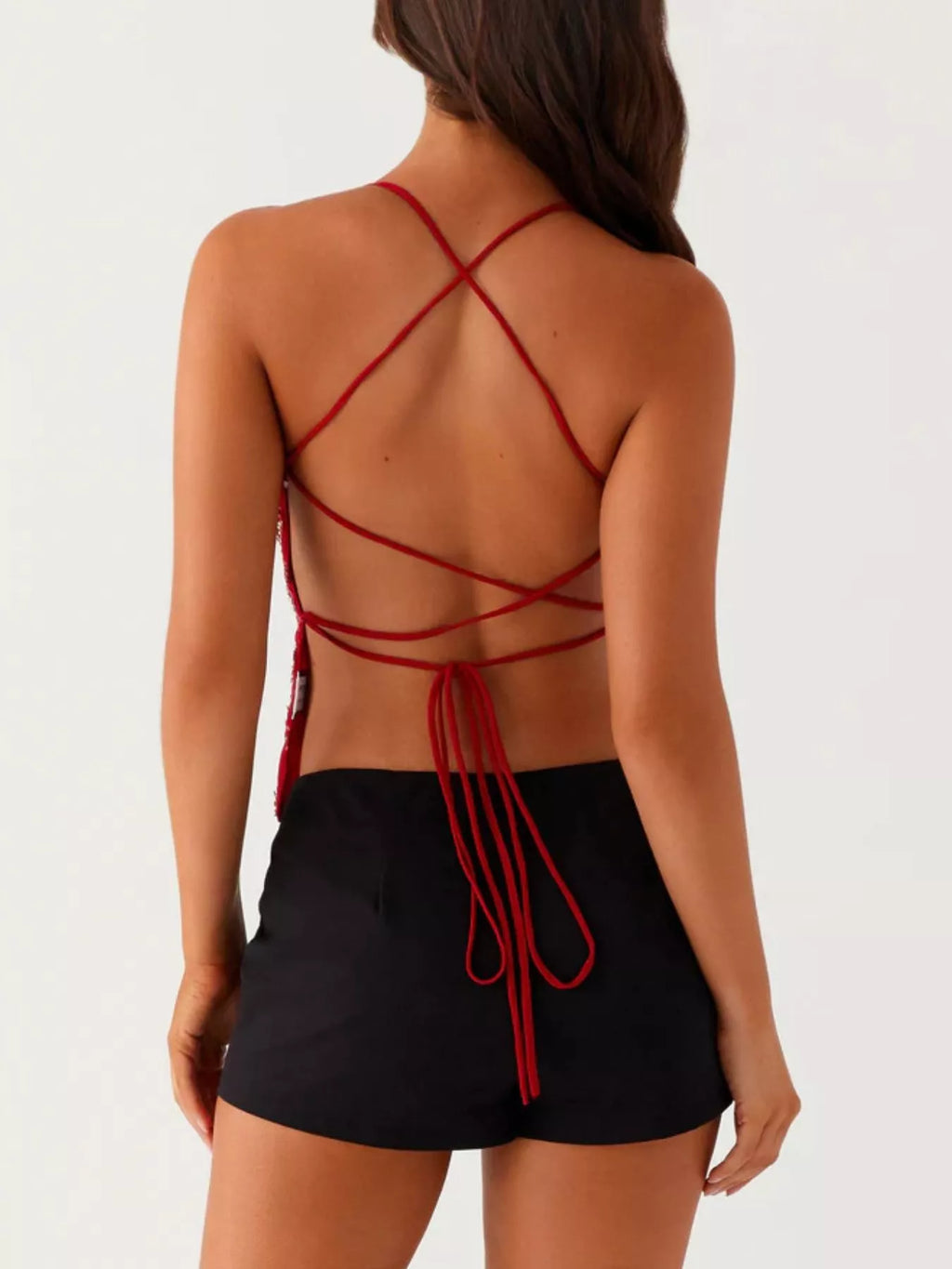 Floral Lace Up Back V-Neck Cami