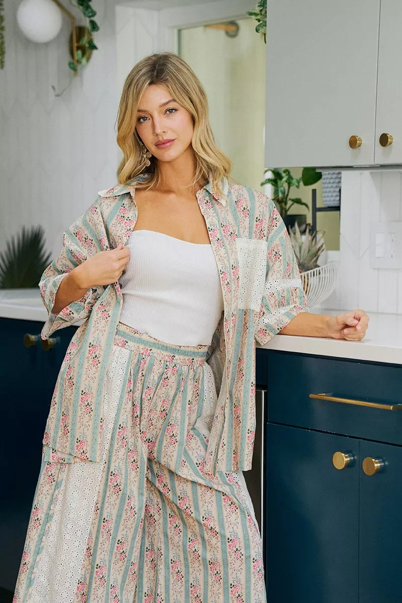 BiBi Eyelet Lace And Floral Mix And Match Shirt Top