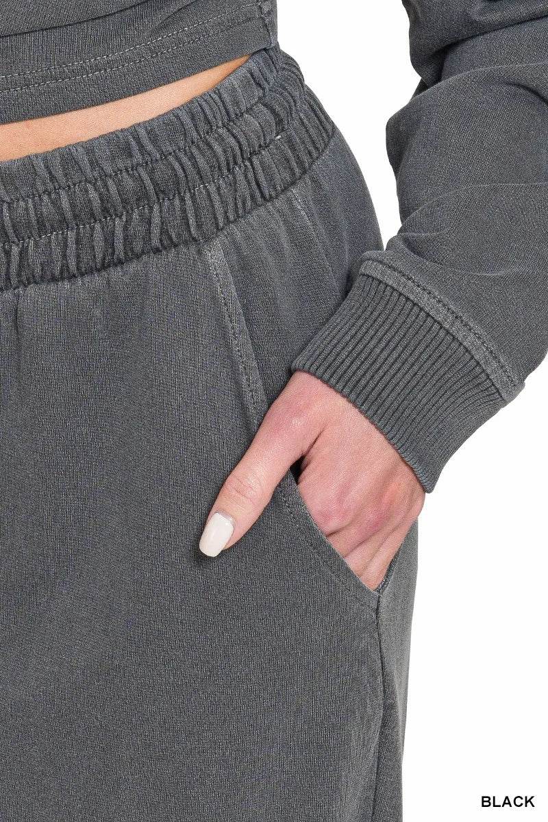 Zenana Washed F/terry Round Neck Pullover & Pants Set