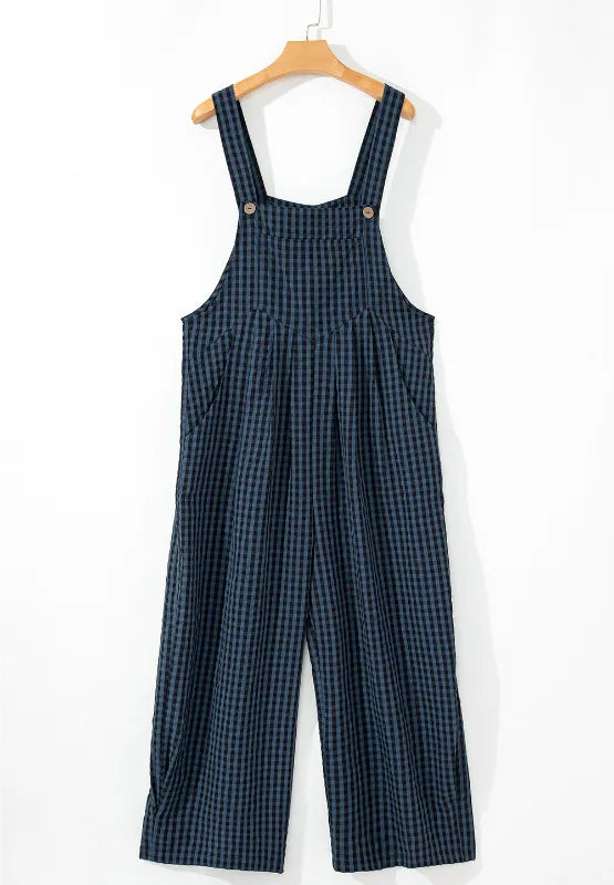 Plaid Wide Strap Wide Leg Overalls