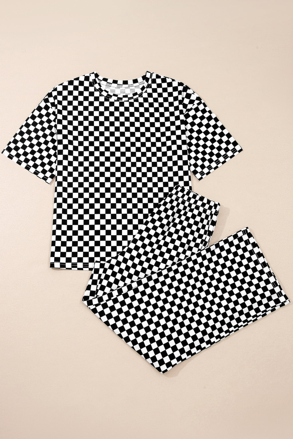 Khaki Checkered Print Half Sleeve Tee 2pcs Lounge Pant Set