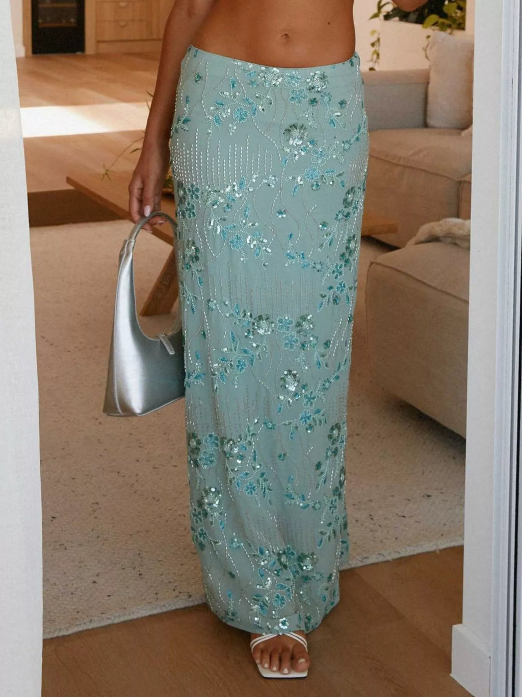 Sequin Embroidered Maxi Skirt