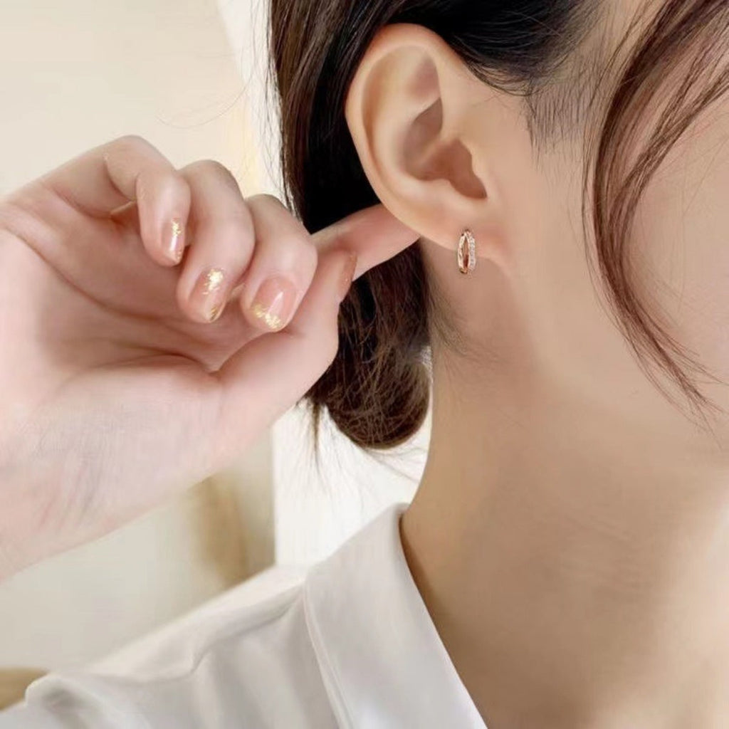18K Rose Gold-Plated Zircon Hoop Earrings