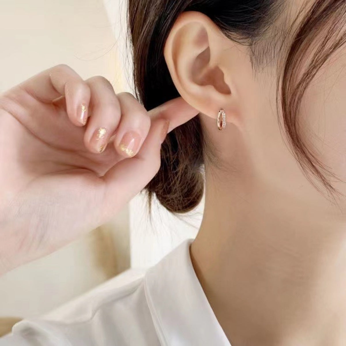 18K Rose Gold-Plated Zircon Hoop Earrings