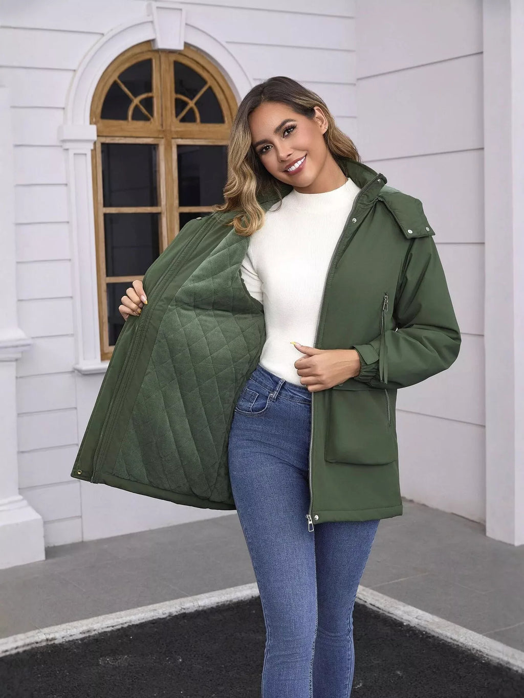 Full Size Zip Up Hooded Parka Outerwear Plus Size