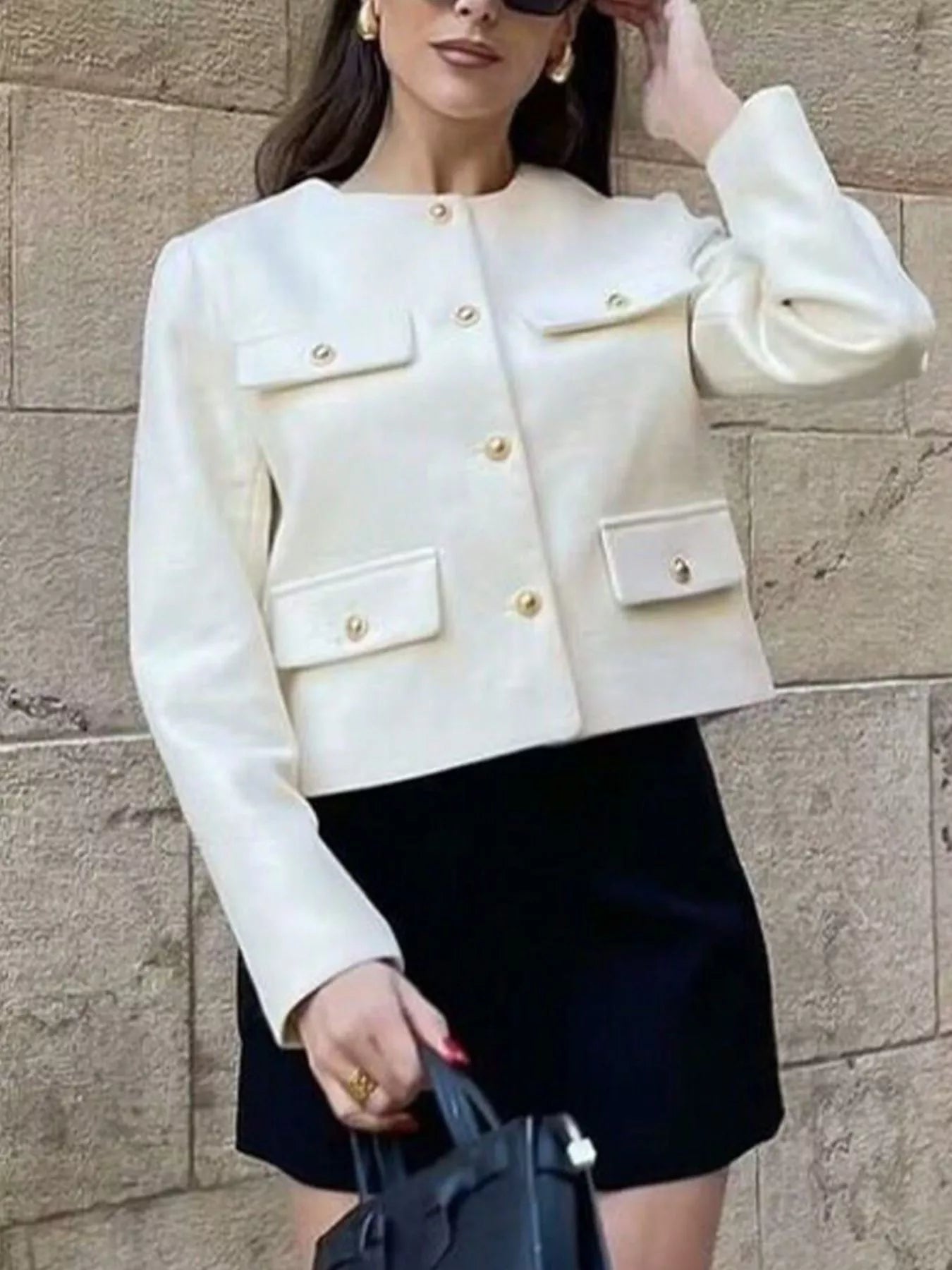 Tweed Button Up Cropped Outerwear