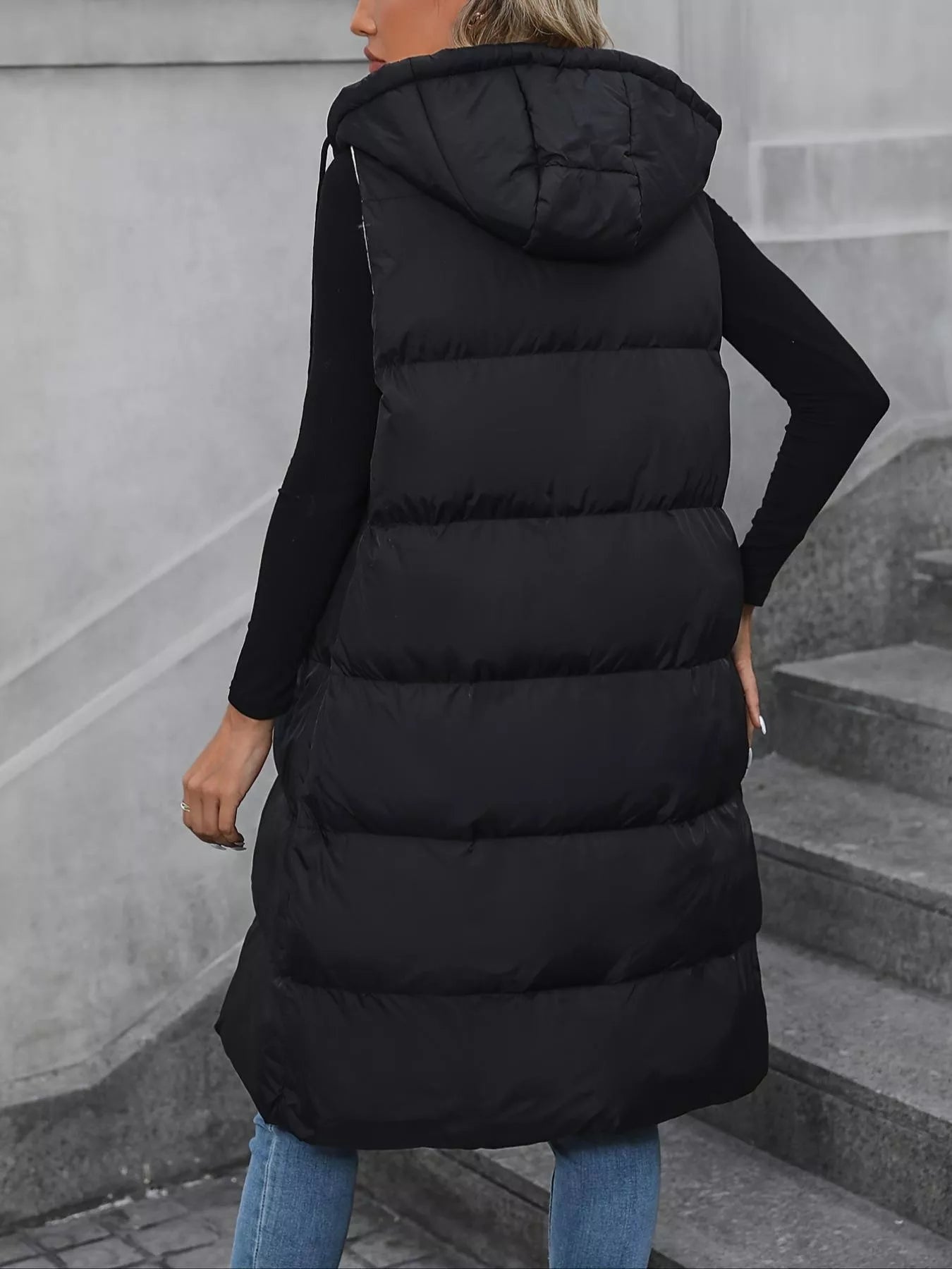 Longline Padded Hooded Vest Coat