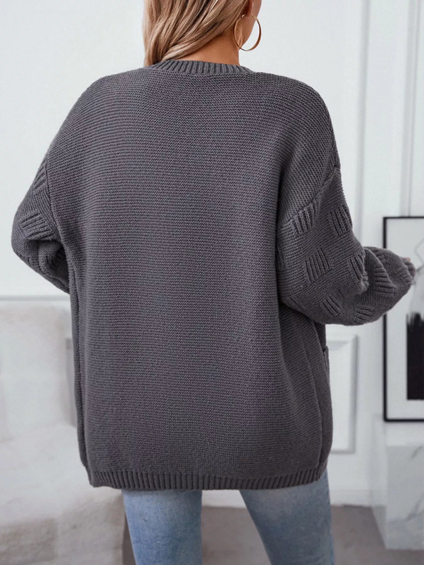 Textured Knit Open Front Cardigan