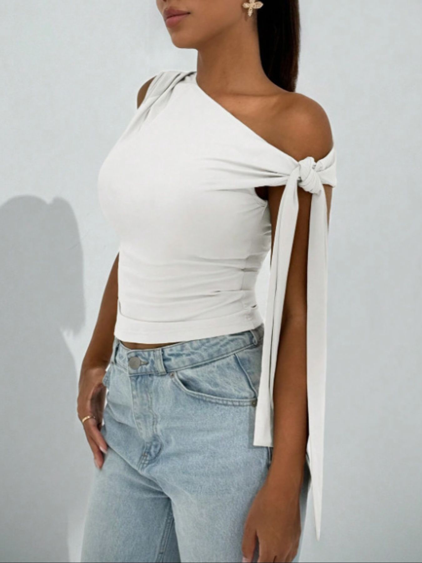 One-Shoulder Tie Detail Top
