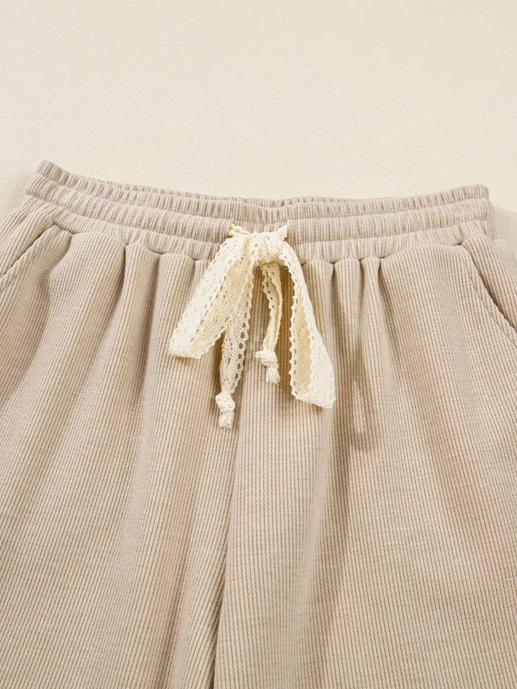 Lace Drawstring Hoodie and High Waist Pants Set