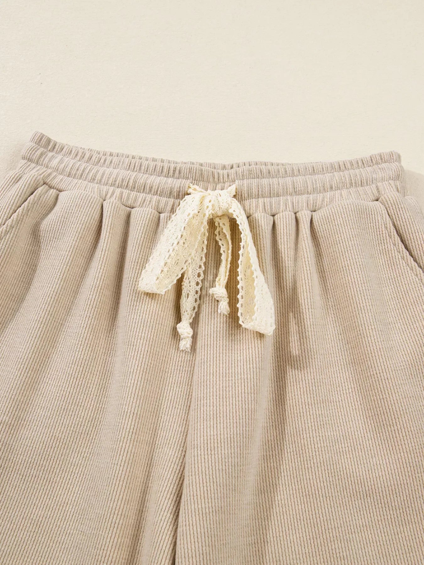 Lace Drawstring Hoodie and High Waist Pants Set