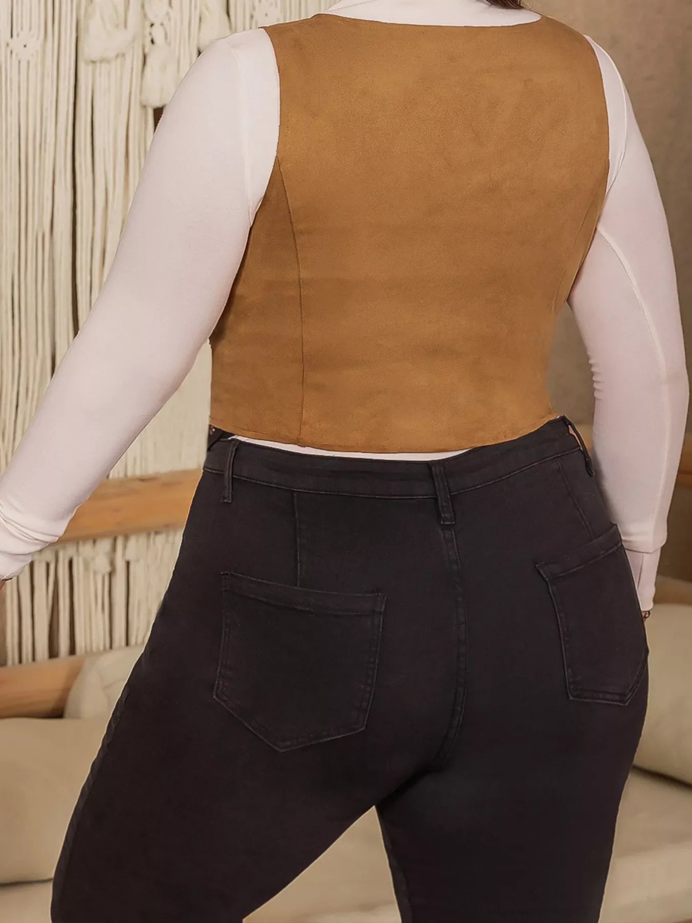 Plus Size Fringed Lace-Up Suede Vest
