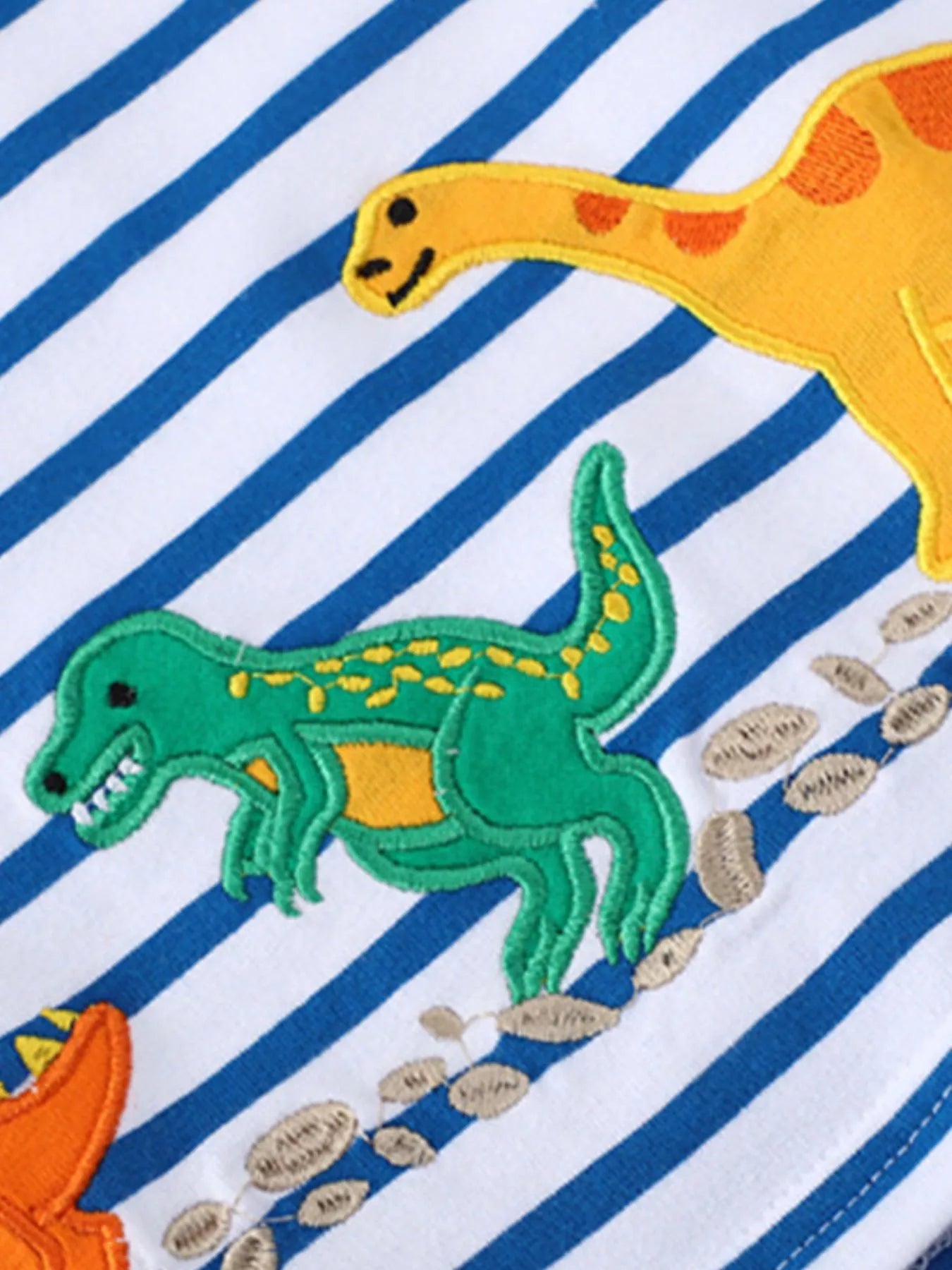 Children's Dinosaur Round Neck Striped T-Shirt