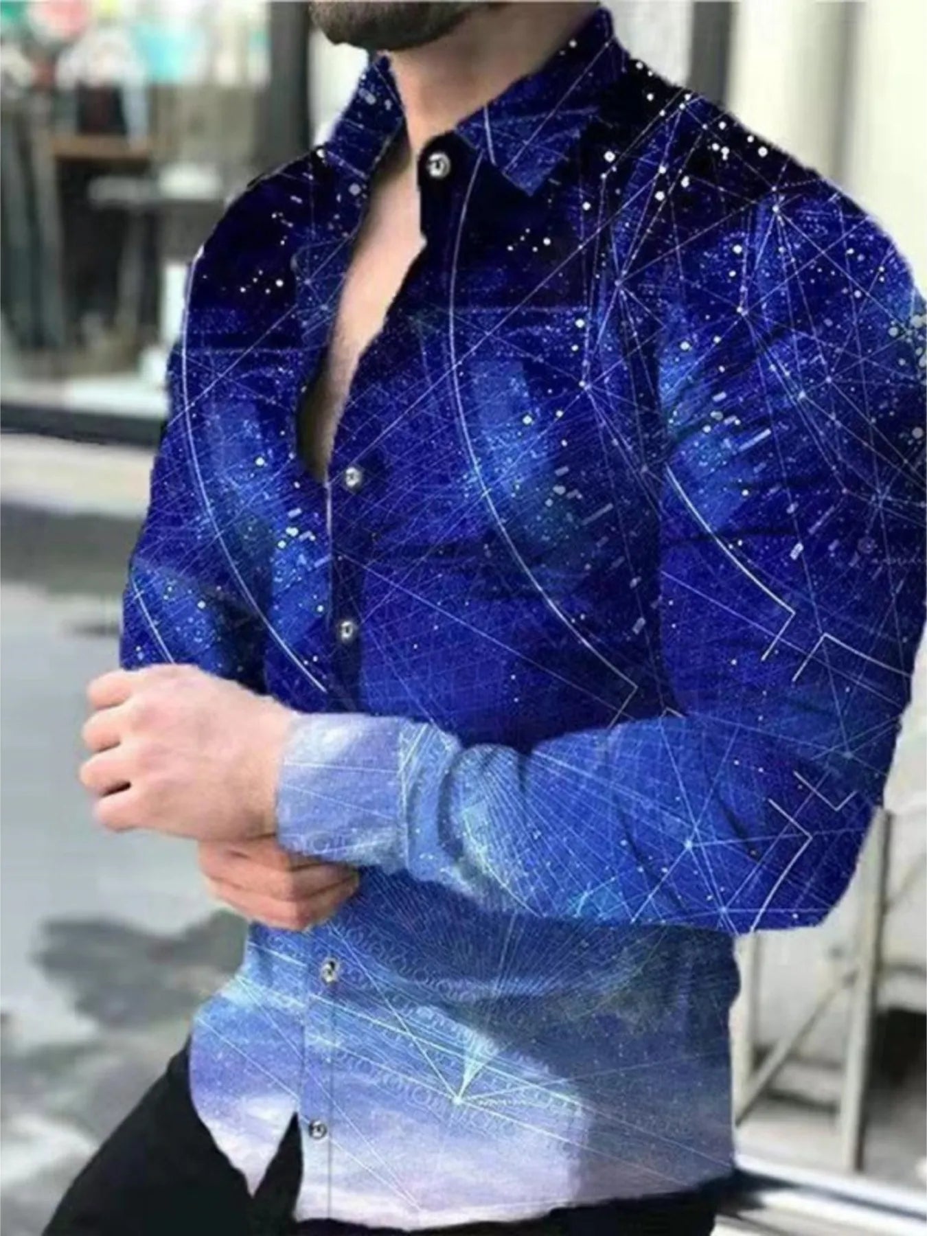 Men's Full Size Printed Button-Down Shirt Plus Size