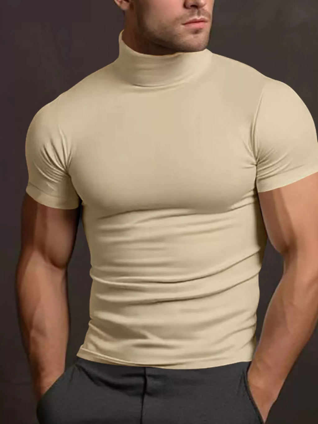 Men's Full Size Short Sleeve Turtleneck T-Shirt Plus Size