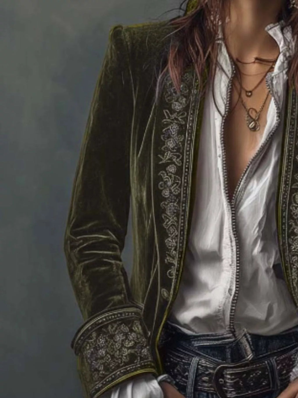 Embroidered Velvet Long Sleeve Outerwear