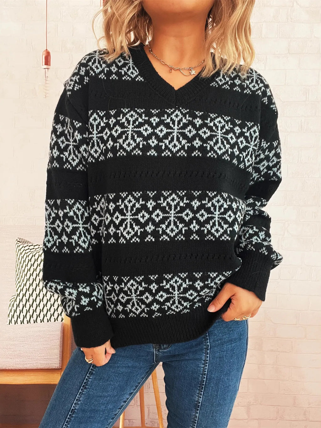 Contrast Ribbed hem Long Sleeve Sweater