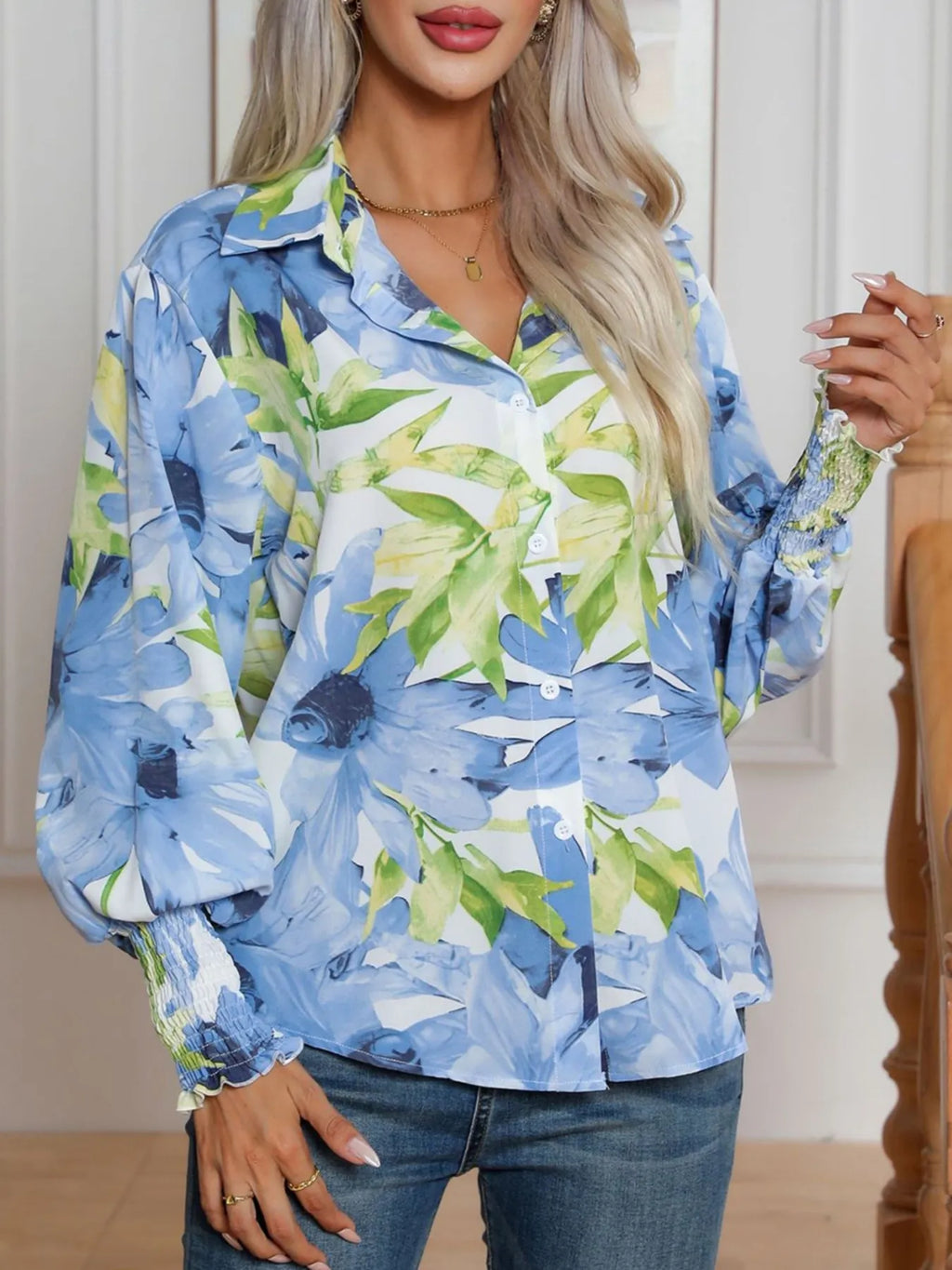 Printed Button Up Long Sleeve Shirt