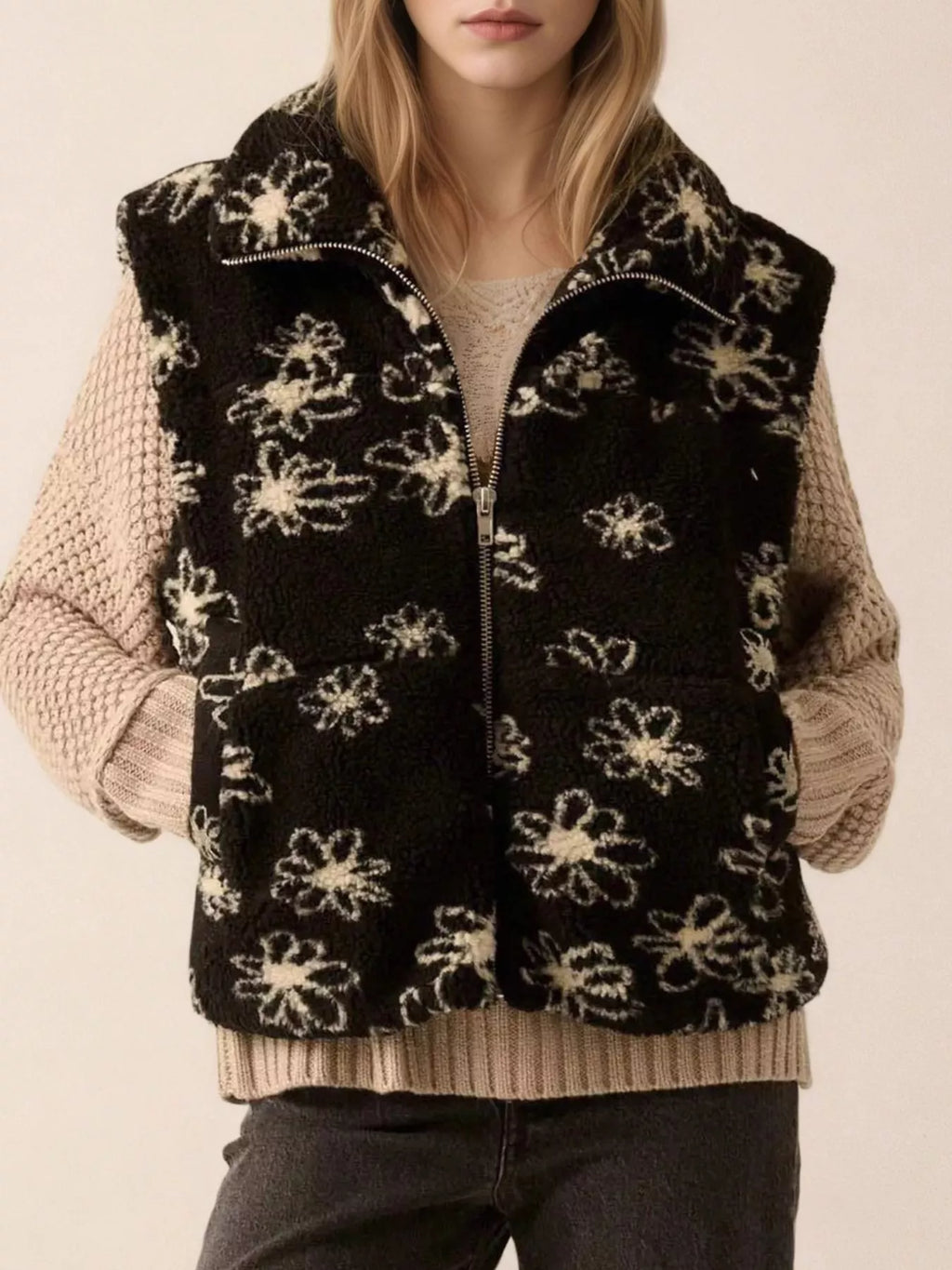 Zip Up Vest Coat with Pockets