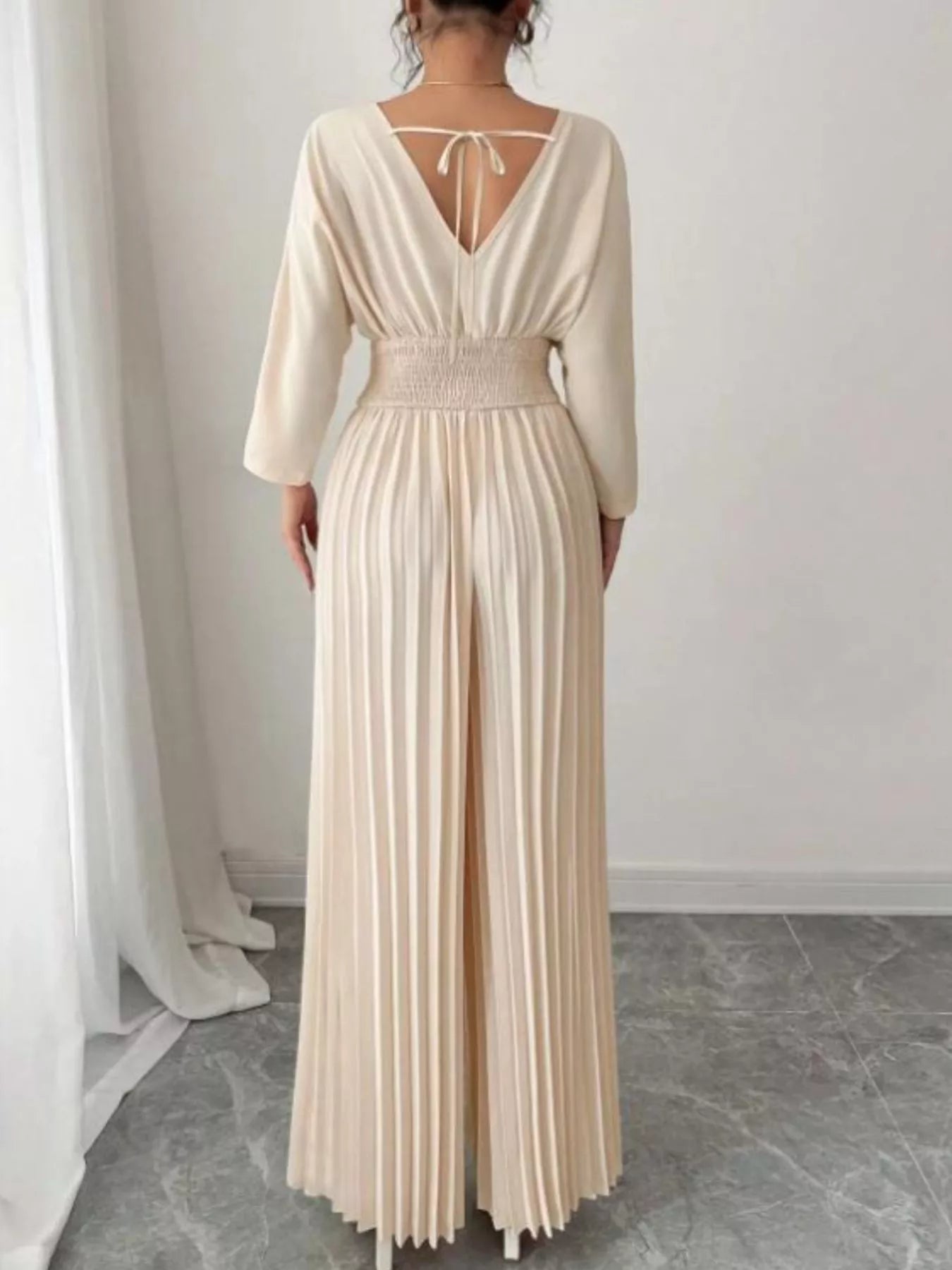 Surplice Pleated Wide Leg Jumpsuit