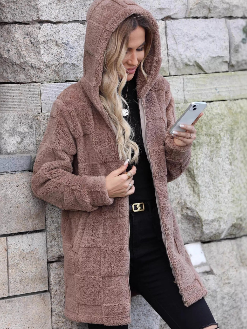 Fleece Zip Up Hooded Outerwear