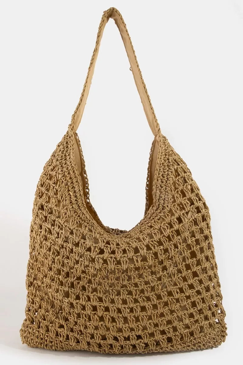 Fame Intricate Straw Weave Large Shoulder Bag