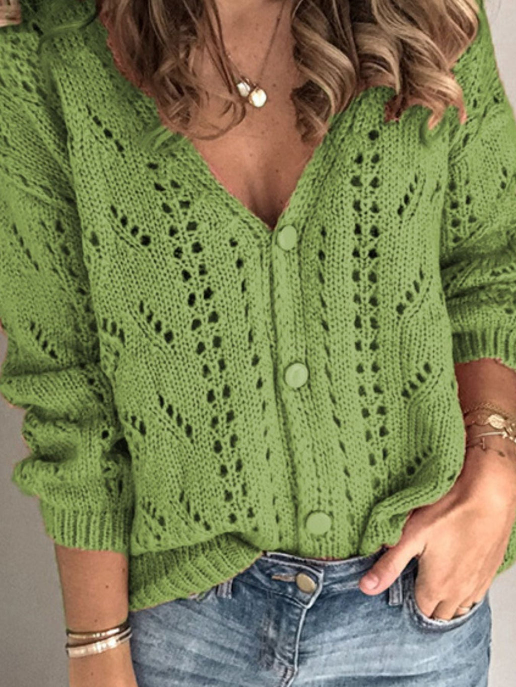 Openwork V-Neck Cardigan