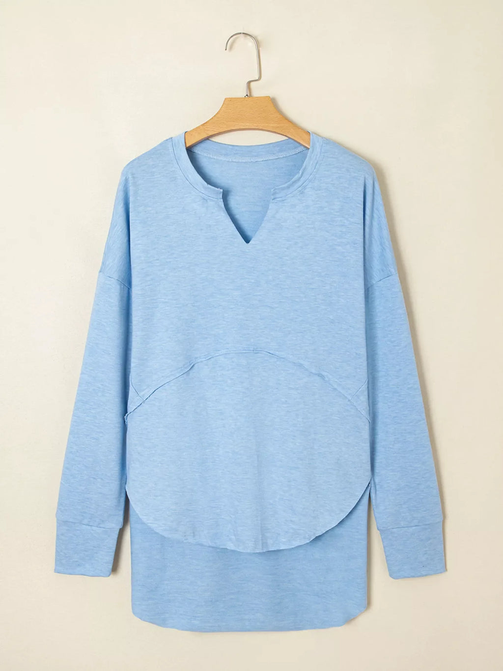 Notched Terry Long Sleeve Top