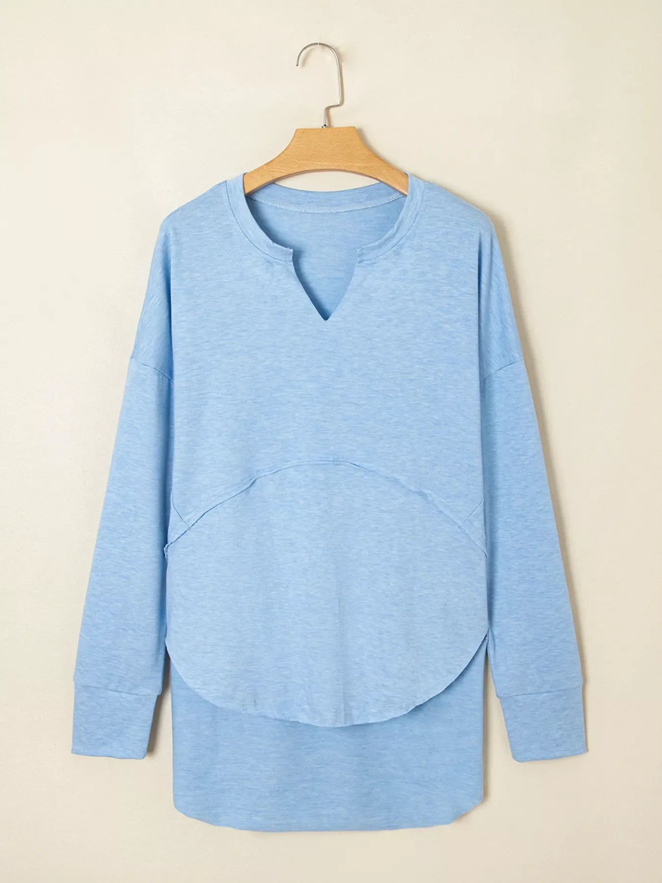 Notched Terry Long Sleeve Top