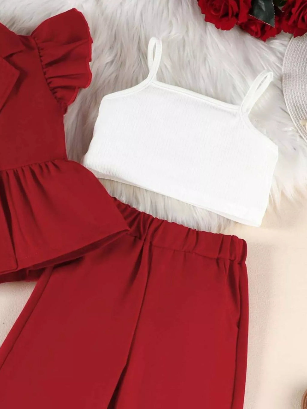 Children's Cami & Ruffle Sleeve Top & Wide Leg Pants Set