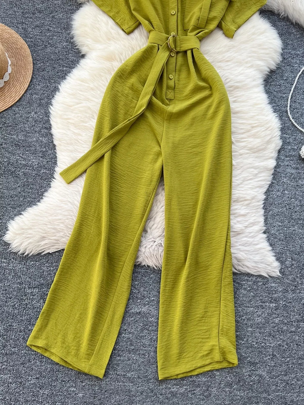 Button Front Wide Leg Jumpsuit