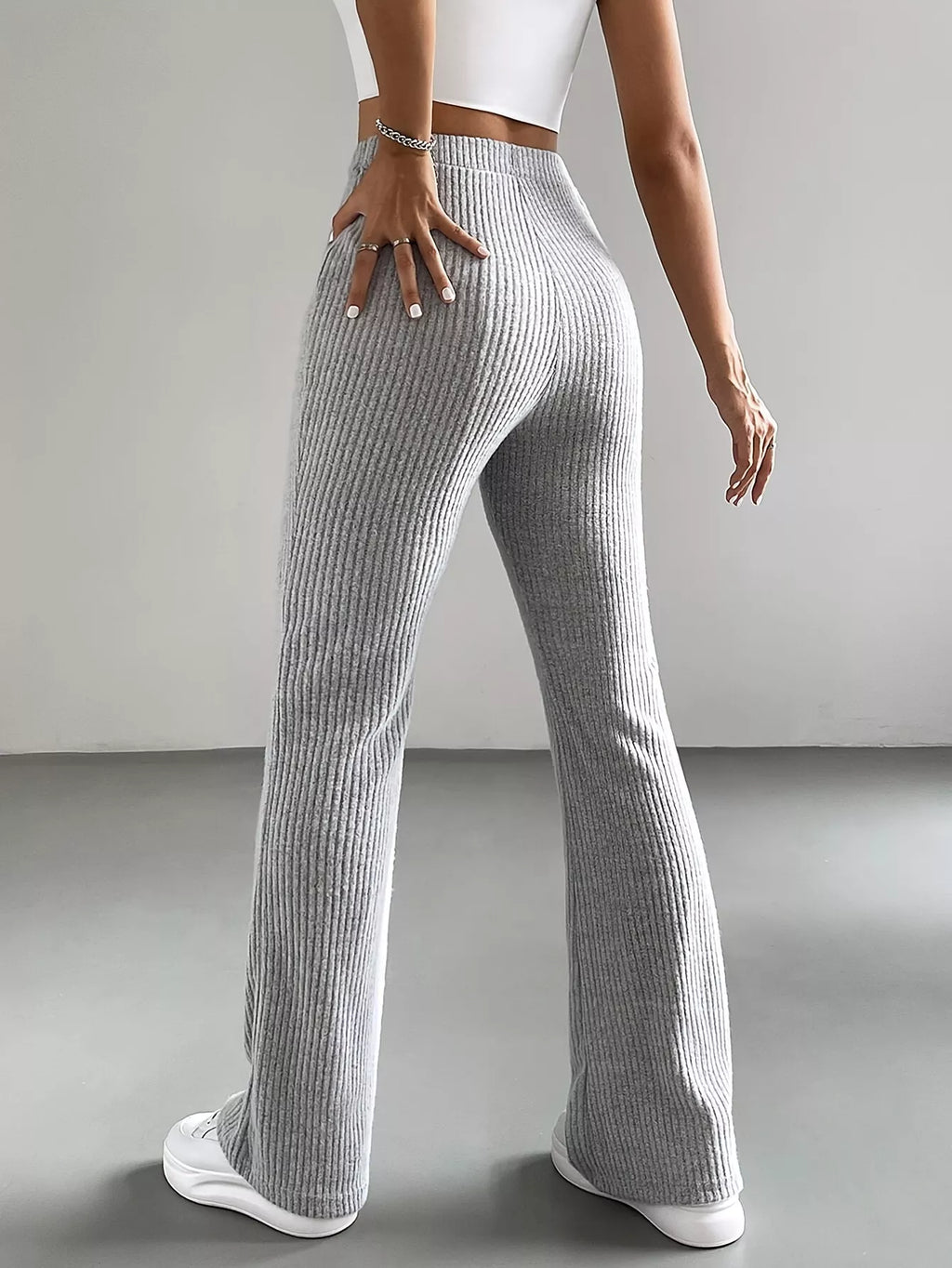 Ribbed Knit High Waist Flare Pants