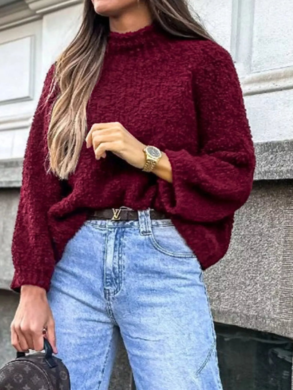Textured Knit Mock Neck Sweater