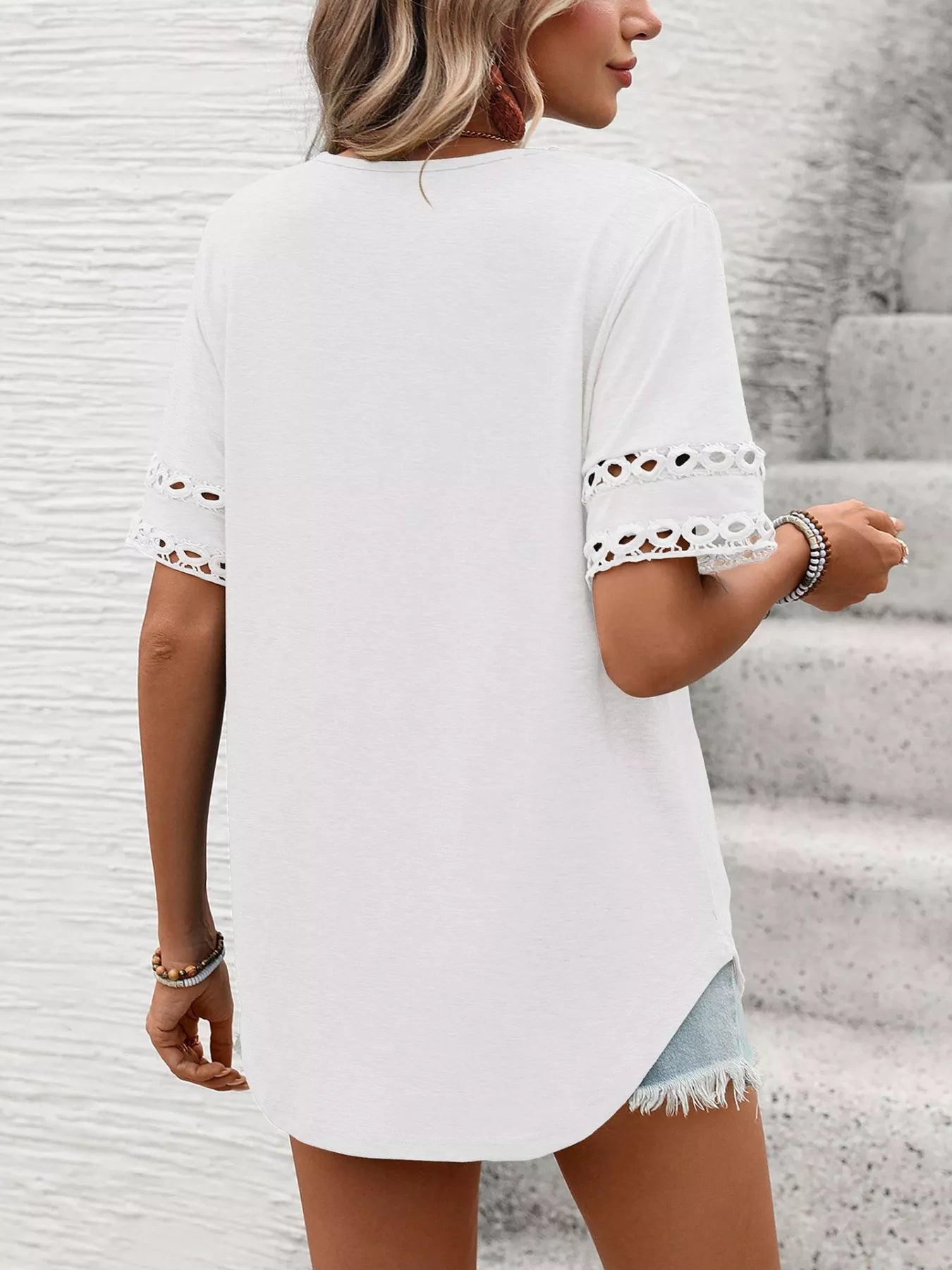 V-Neck Hollow-Out Sleeve T-Shirt