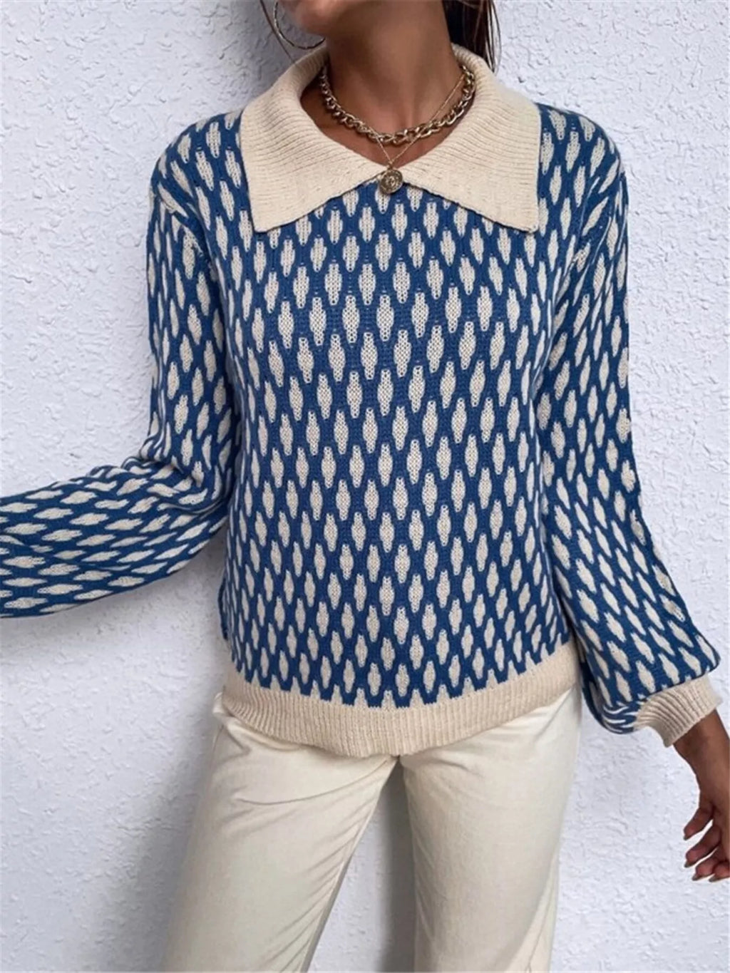 Diamond Pattern Peter Pan Collar Sweater
