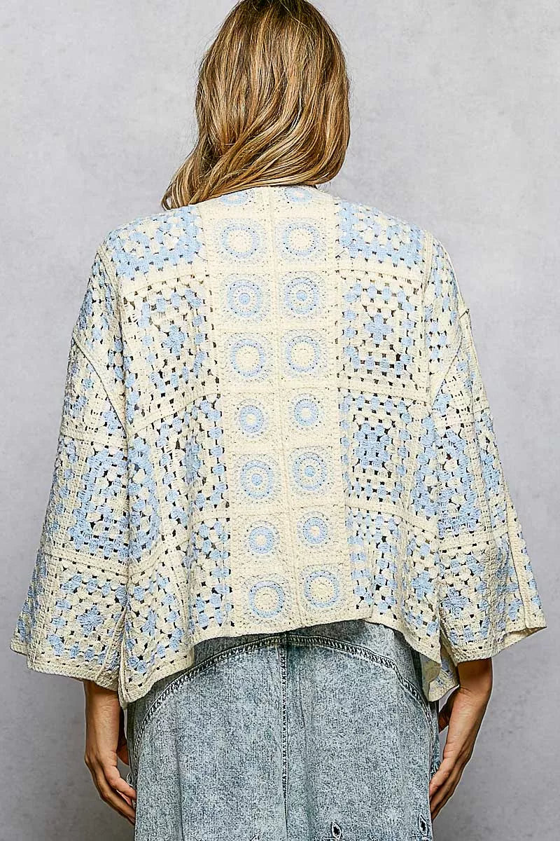 POL Open Front Crochet Cardigan with Granny Square Pattern