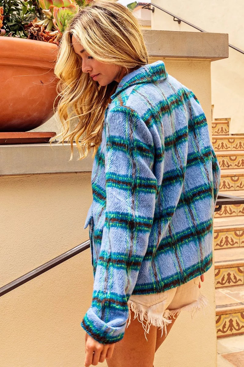 BiBi Flap Pockets Brushed Vintage Plaid Jacket