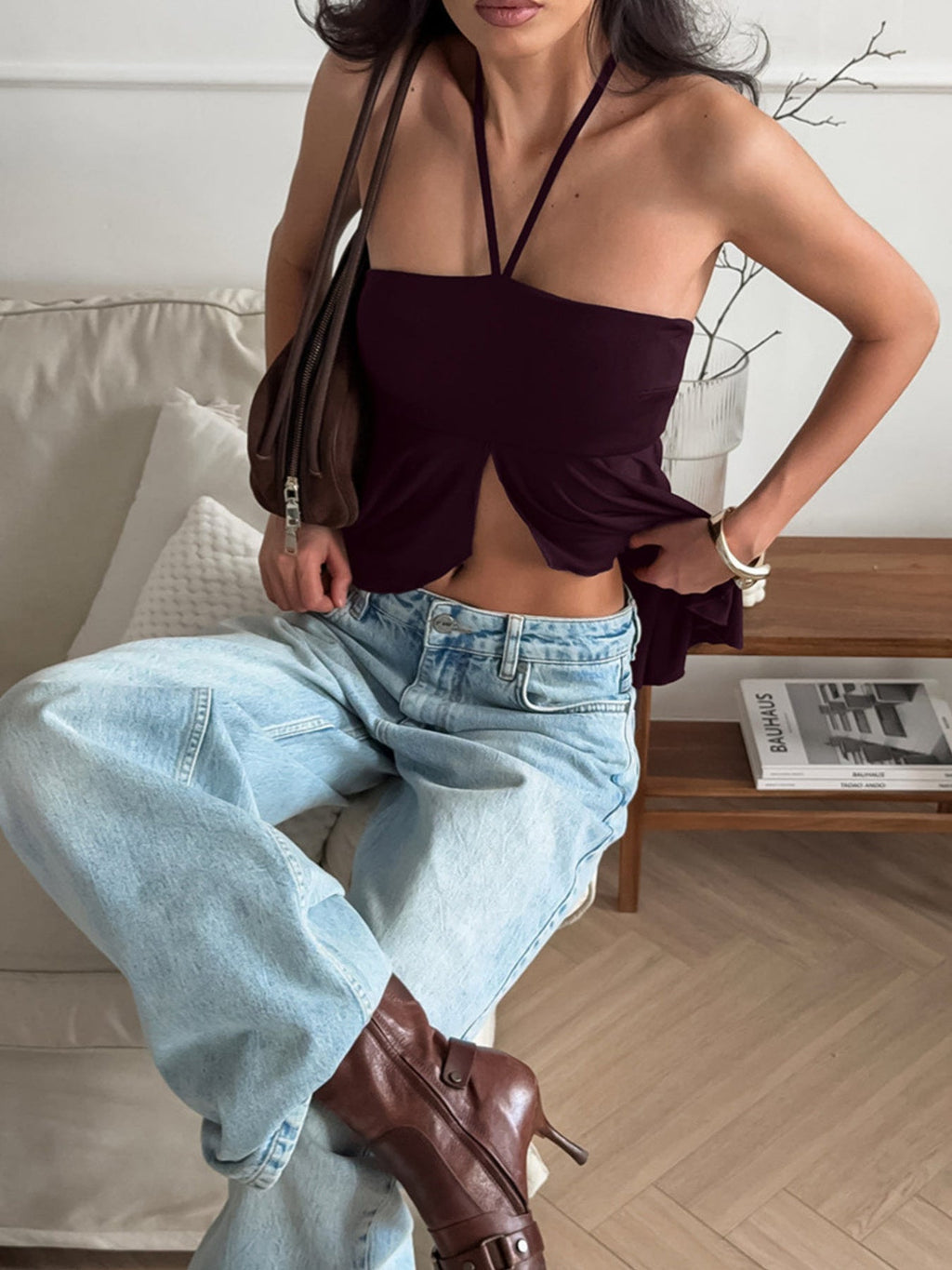 Halter Neck Asymmetrical Hem Cami