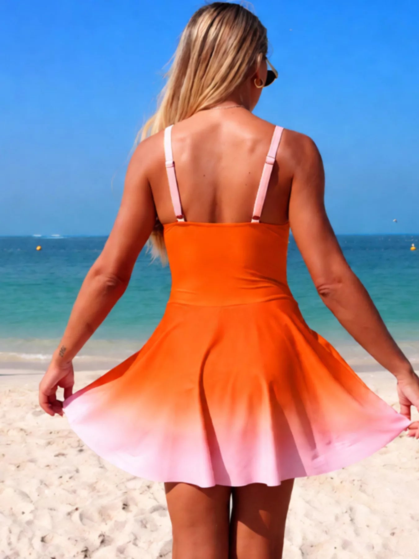 V-Neck Gradient One-Piece Swimsuit