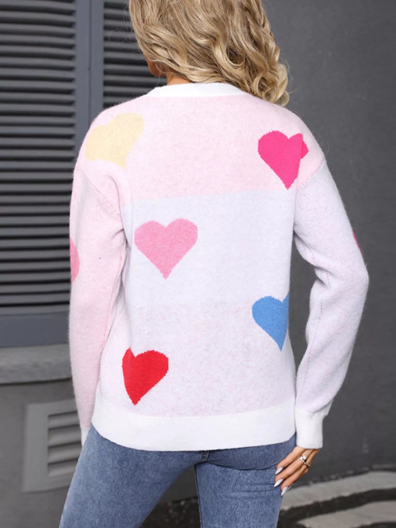 Valentine's Day Heart Round Neck Dropped Shoulder Sweater