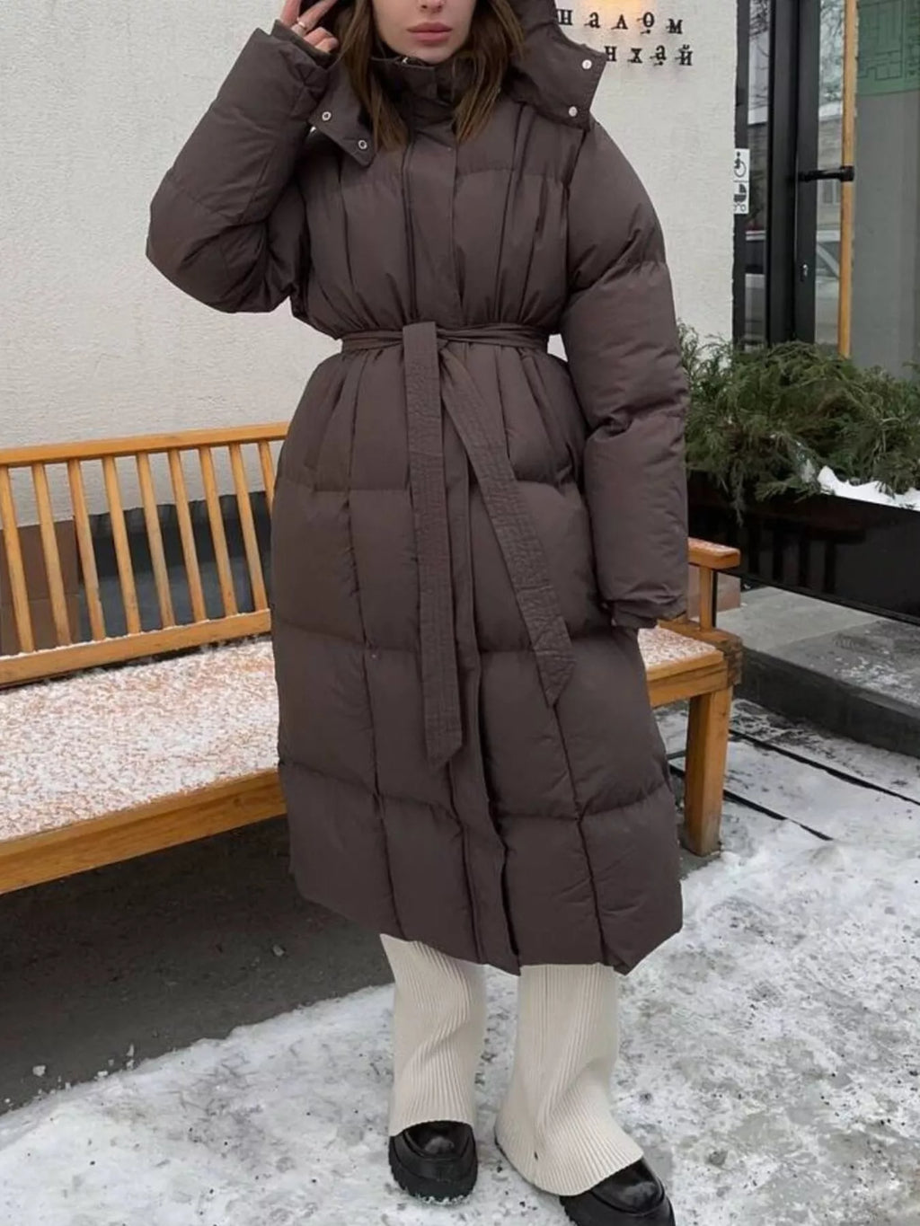 Longline Padded Winter Coat with Belted