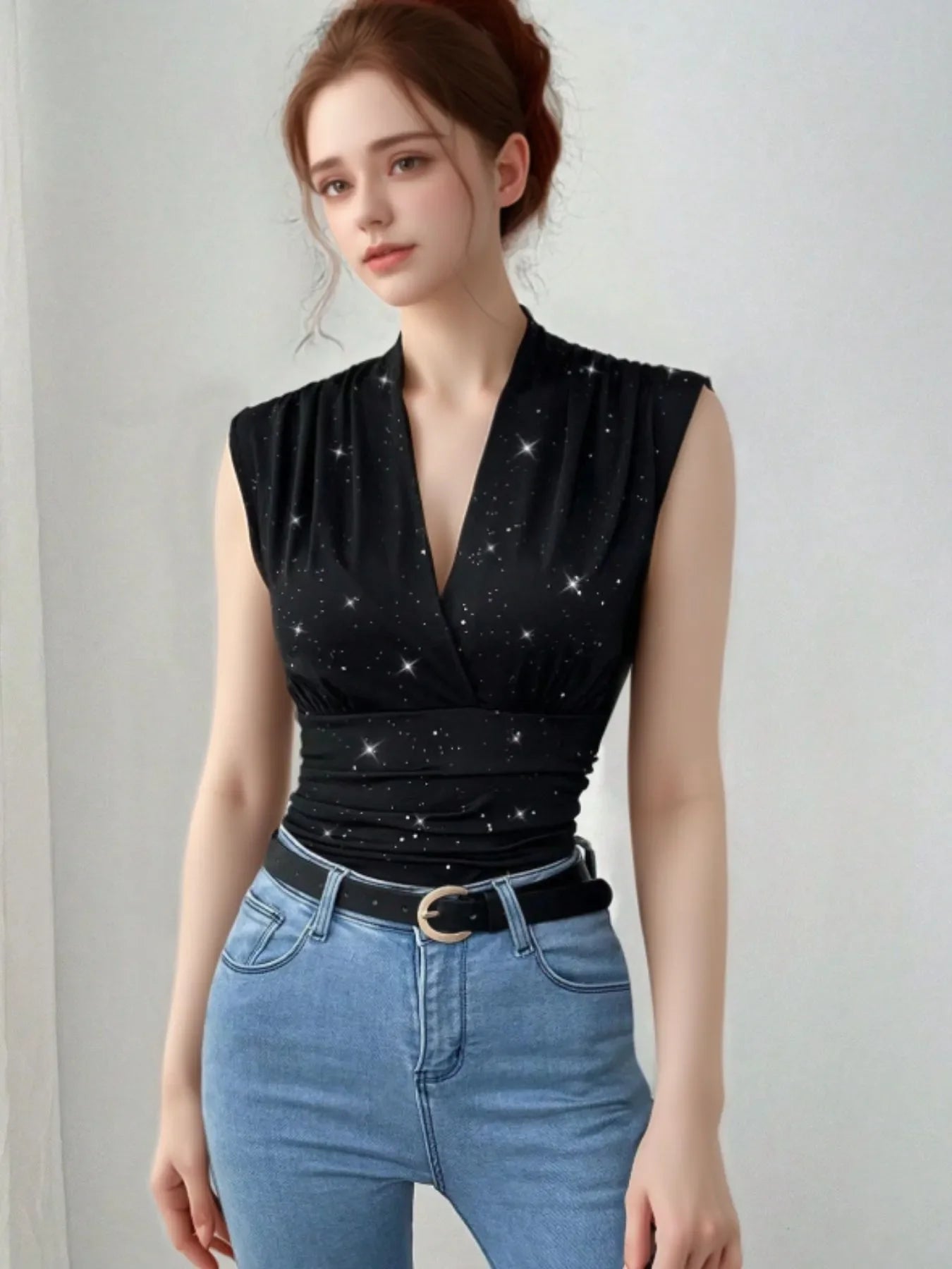Surplice Sleeveless Slim Blouse